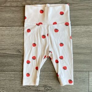 H&M Baby Girl Strawberry Leggings Thick Waistband White and Red Size 3 Months